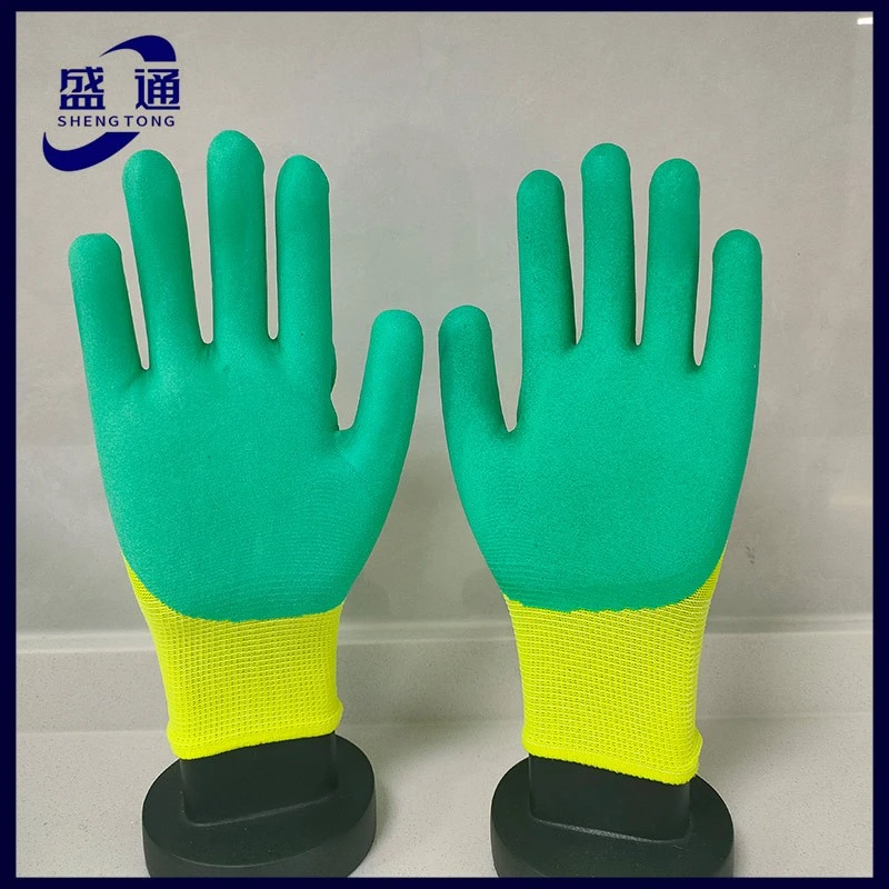Fluoresentgreen Polyester Green Foam Latex Coated Gloves suppliers