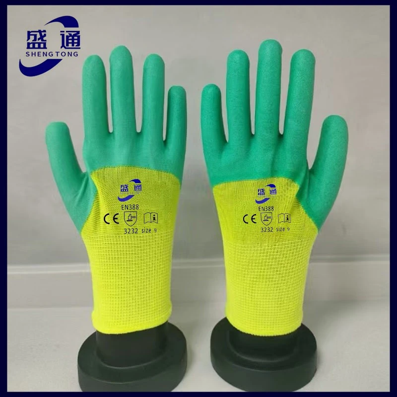 Fluoresentgreen Polyester Green Foam Latex Coated Gloves best